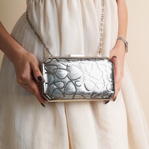 Silver Geometric Clutch - Modern Silver Clutch Bag - Handmade Silver Evening Clutch - Silver Metallic Clutch - Elegant Silver Formal Clutch