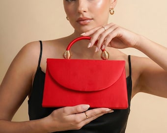 Red Evening Bag - Evening Clutch - Party Bag - Red Bag Wedding - Clutches And Evening Bags - Evening Bags For Women - Red Suede Clutch