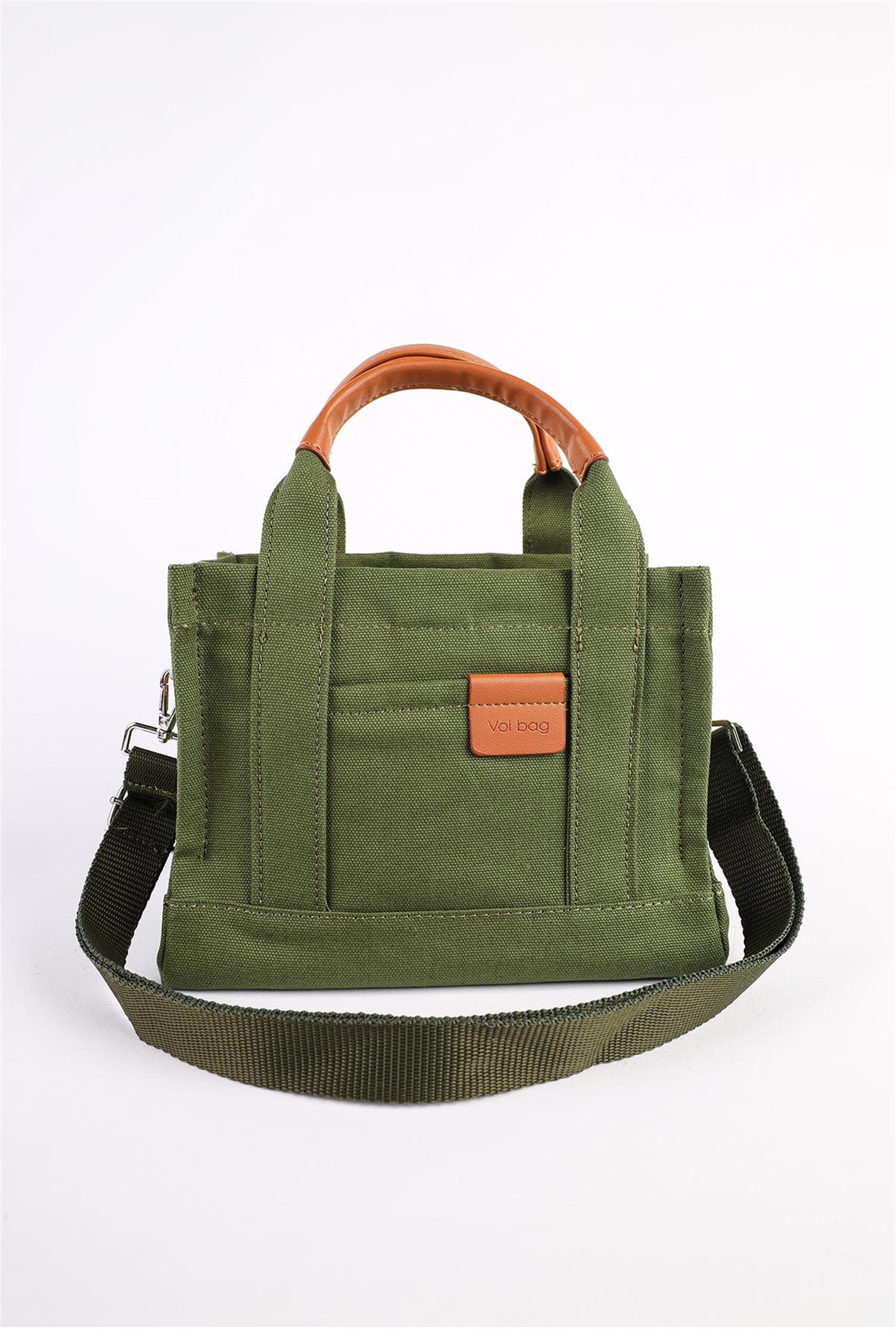 Mini Canvas Tote - Khaki Tote Bag - Small Women Bag - Top