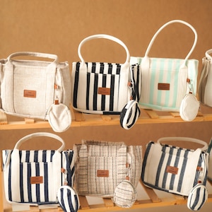 Mini sac fourre-tout, petit sac à main en toile, petit sac à main en bandoulière, sac fourre-tout en toile, petit sac à main, cabas avec fermeture éclair, cabas avec poche, rentrée des classes