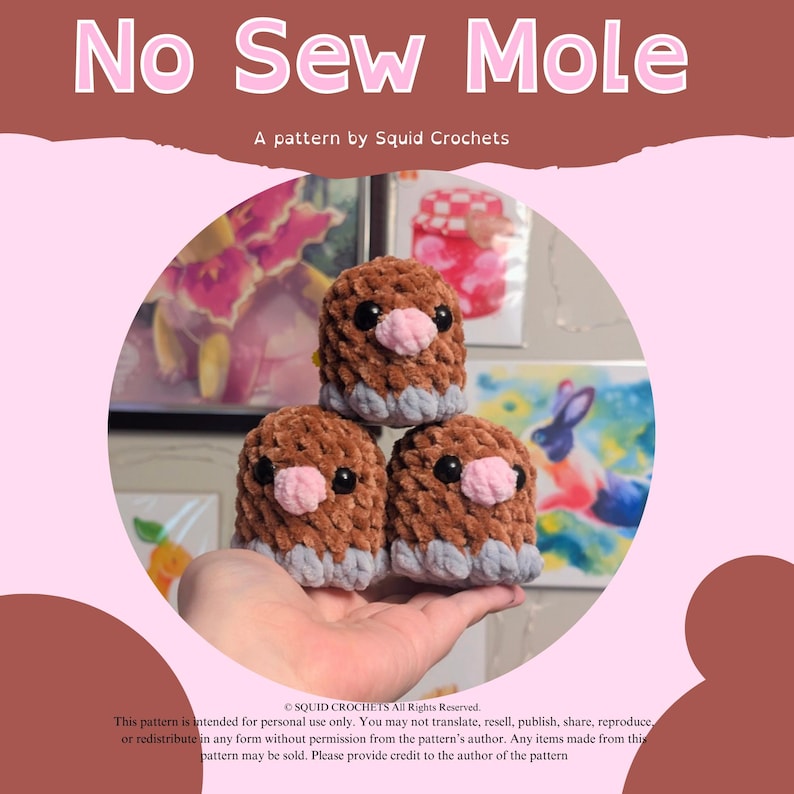 No-sew Mole | Crochet Diglett Pattern Amigurumi - Etsy
