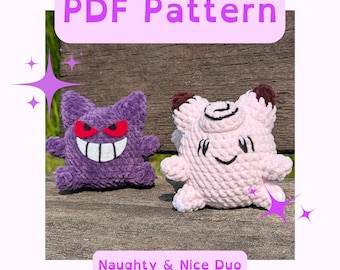 Stygg och snäll duo | Virkmönster Gengar och Clefairy Amigurumi