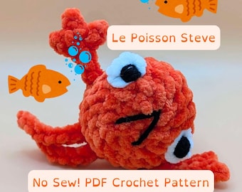 Le Poisson Steve Easy No Sew Crochet Pattern | Steve the Fish Crochet Fish Amigurumi Pattern Meme Song Character Quick Pattern for Markets