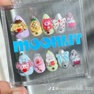 Kawaii Sanrio Press On Nails, Pastel Spring Gel Nails