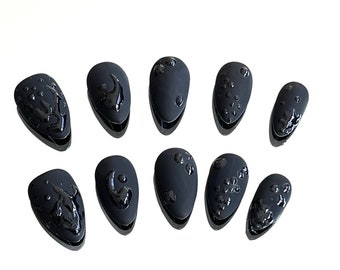 Wet Matte Black Gel Press On Nails | Spring Press On Nails | XShort to XLong Gel Press On Nails | Goth Press On Nails | Mystical Nail Set