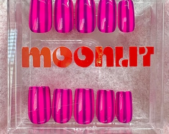 Pink and Purple Stripe Press On Nails | Retro Summer Statement Nails | Grape Nails