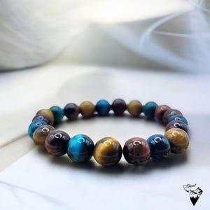 &quot;Triple Eye&quot; Bracelet - Triple protection with this bracelet made of 8mm natural stones of Bull&#39;s Eye, Hawk&#39;s Eye and Tiger&#39;s Eye