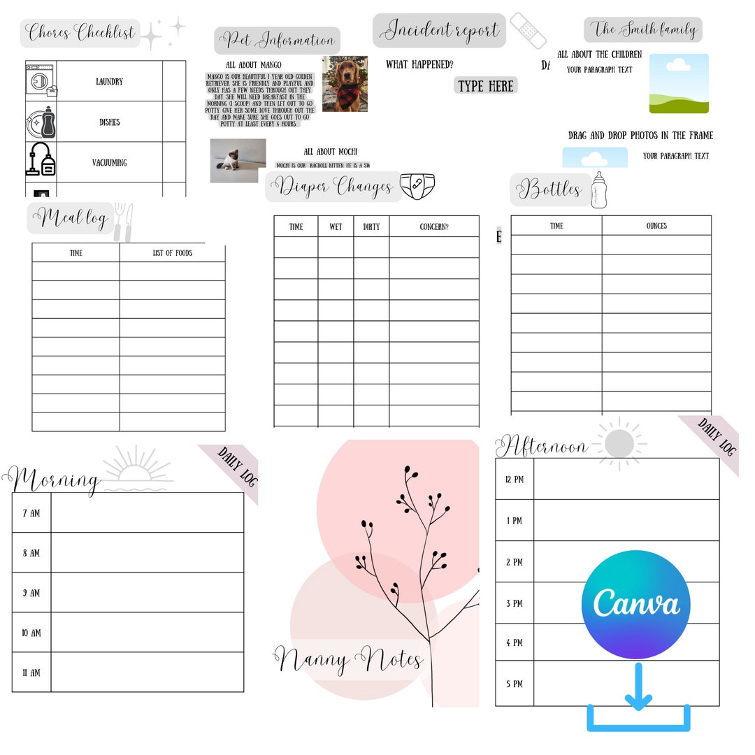 Editable Instant Download Nanny Notes, Editable Nanny Binder Download ...