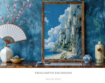 Studio Ghibli-Inspired Art Print: Troglodythe Excursions. Watercolour Fantasy Landscape Poster, Anime Wall Art Gift and Decor
