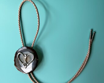 Geode bolo tie with love pendant