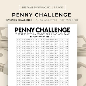 Penny Challenge, 1p Savings Challenge, Penny Savings Challenge, Learn To Save Money, 365 Days Challenge, Printable Digital Download, A6 PDF