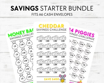 Savings Challenge Starter Bundle, Saving Money Challenges, Laminated Savings Trackers, Fits A6 Cash Envelopes, Cash Stuffing