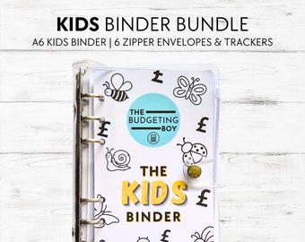 Kids Savings Binder | A6 Childrens Budget Binder | Kids Savings Challenge Bundle | Cash Envelopes | Saving | Cash Stuffing Binder