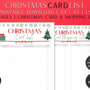 Christmas Card List, Christmas Cards Tracker, Xmas Shopping List, Holiday Planner, Christmas Card To Do List, Christmas Card Shopping List