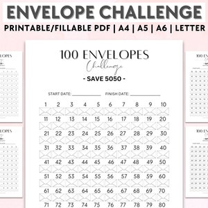 100 Briefumschläge Savings Challenge, 100 Briefumschläge Saving Challenge, A6 Cash Envelopes, Envelope Challenge, Money Savings Tracker, printable PDF
