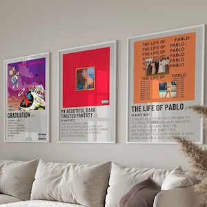 KANYE WEST BUNDLE Set di 3 / Poster dell'album / Minimalista / The Life Of Pablo / My Beautiful Dark Twisted Fantasy / Laurea