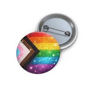 Progress Pride Flag Pin Button | Rainbow Pride Enamel Style Button