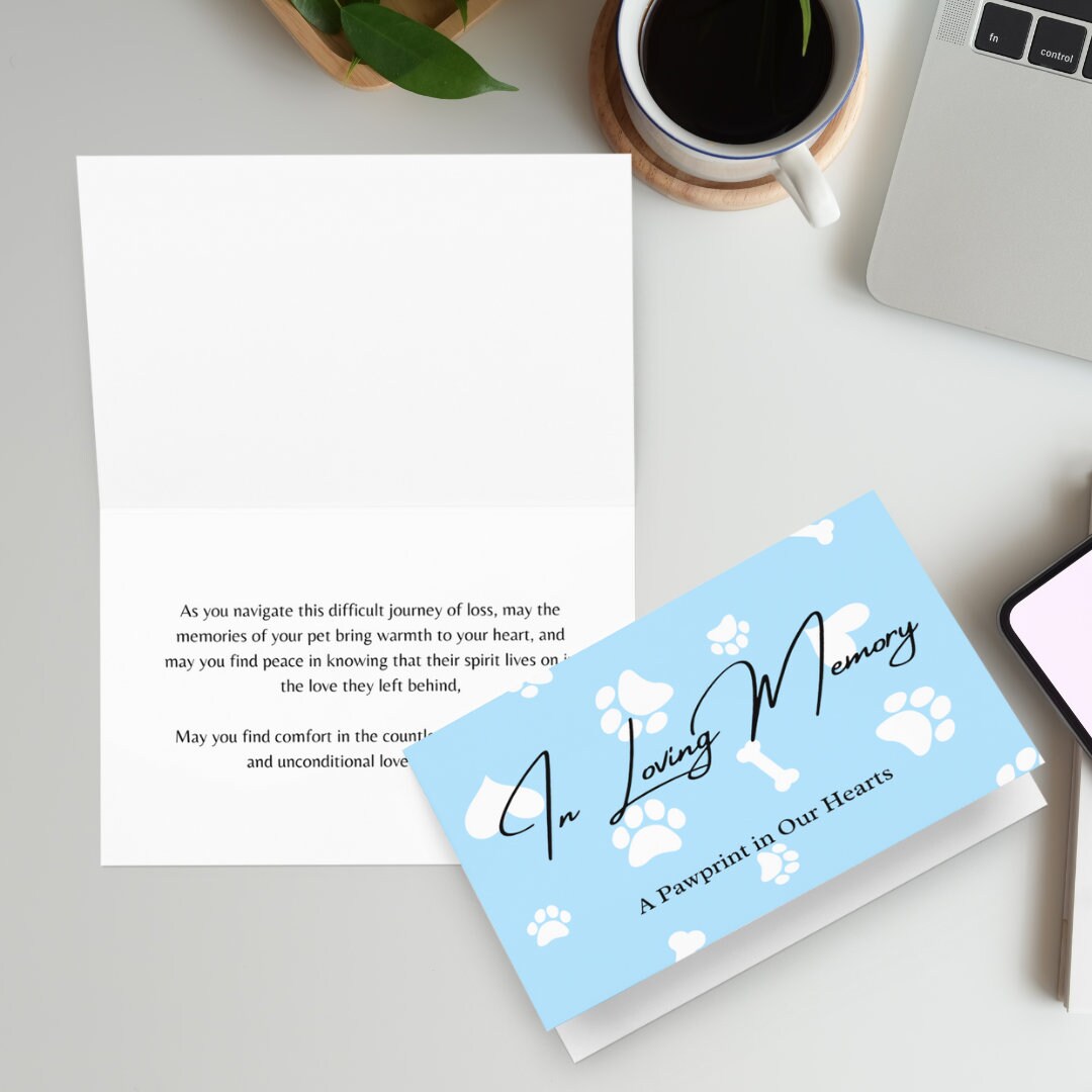 Pet Sympathy Card - Paw Print Design Condolence Card For Loss Of Dog Or Cat