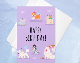 Tarjeta de cumpleaños para amantes de los perros, Tarjeta de cumpleaños Woof, Tarjeta amante de las mascotas, Tarjeta divertida para mujeres amigas niños niñas, Tarjeta de cumpleaños especial para perros