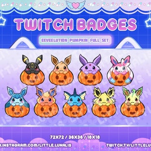 Full Eeveelution Pumpkin Peeker Twitch Sub Badges Set - Jolteon, Vaporeon, Flareon, Umbreon, Eevee, Espeon, Sylveon, Cute, Halloween,Pokémon