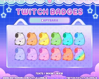 12 cute pastel capybara sub badges for Twitch Streamers | animal | kawaii | adorable | chonky