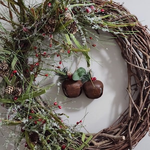 Christmas wreath for front door,  woodland wreath, door wreath, grapevine wreath, winter wreath, holiday wreath, rustic wreath, bell wreath