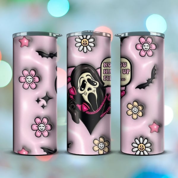 Ghostface Light Pink 3D Puff 20 oz. Tumbler or Wrap