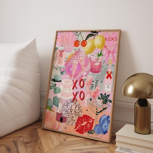 Pink Eclectic Printable Wall Art Maxamilist Print Girly Pink Print Colourful Preppy Wall Art Trendy Print Busy Print Retro Print Dorm Decor