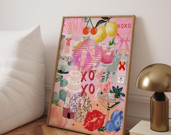Pink Eclectic Wall Art: Girly Preppy Collage (Digital Download)