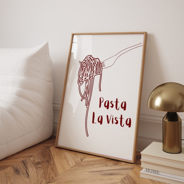 Pasta La Vista Printable Wall Art Retro Kitchen Print Preppy Print Funky Trendy Print Pasta Print Spaghetti Fun Wall Art Retro Vintage Print