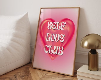 Self Love Club Heart Print: Trendy Pink Preppy Wall Art (Digital Download)