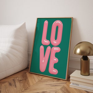 Impresión de letras de burbujas de amor: Arte mural retro y moderno (descarga digital)
