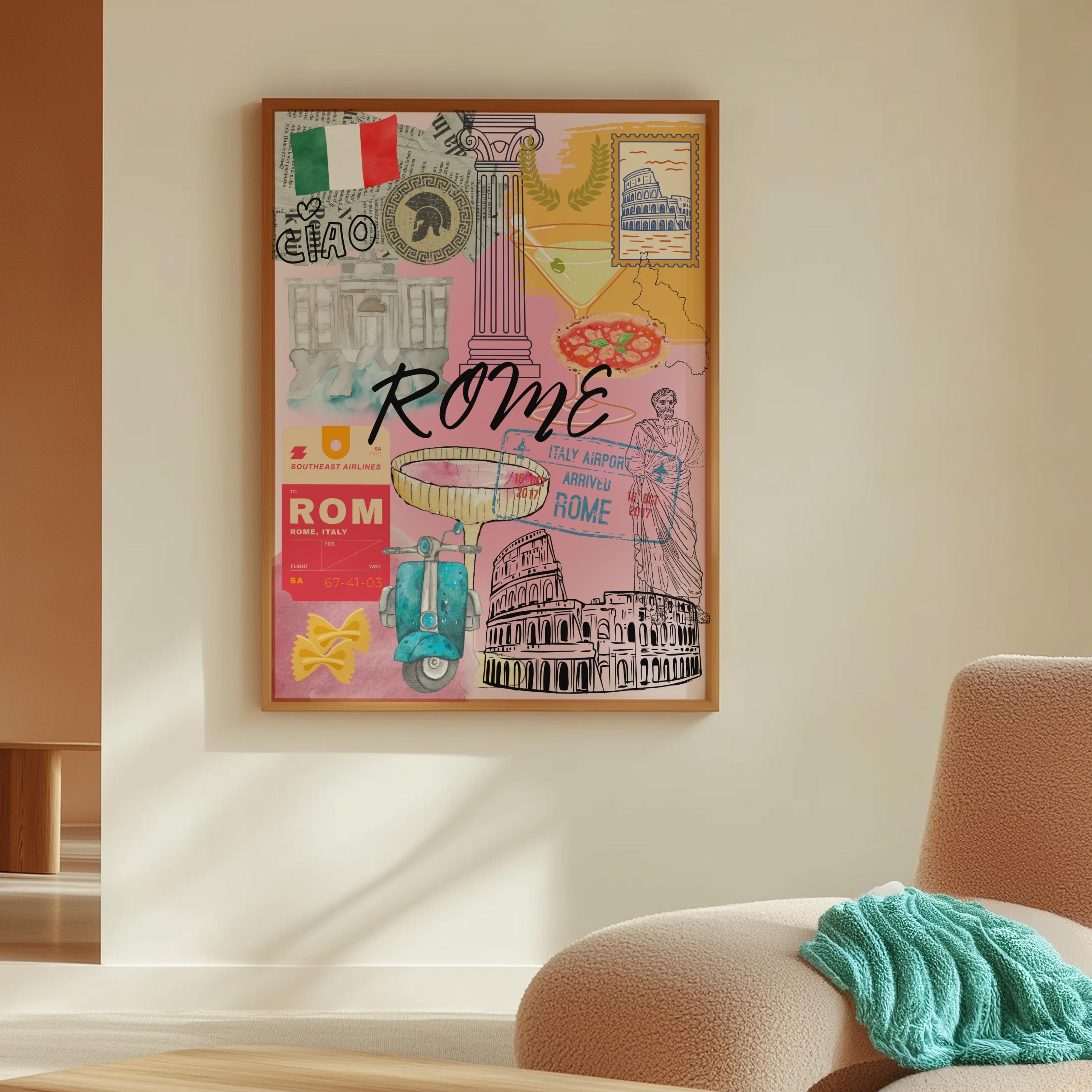 Rome Collage City Art Print: Eclectic Colorful Rome Wall Decor (digital ...