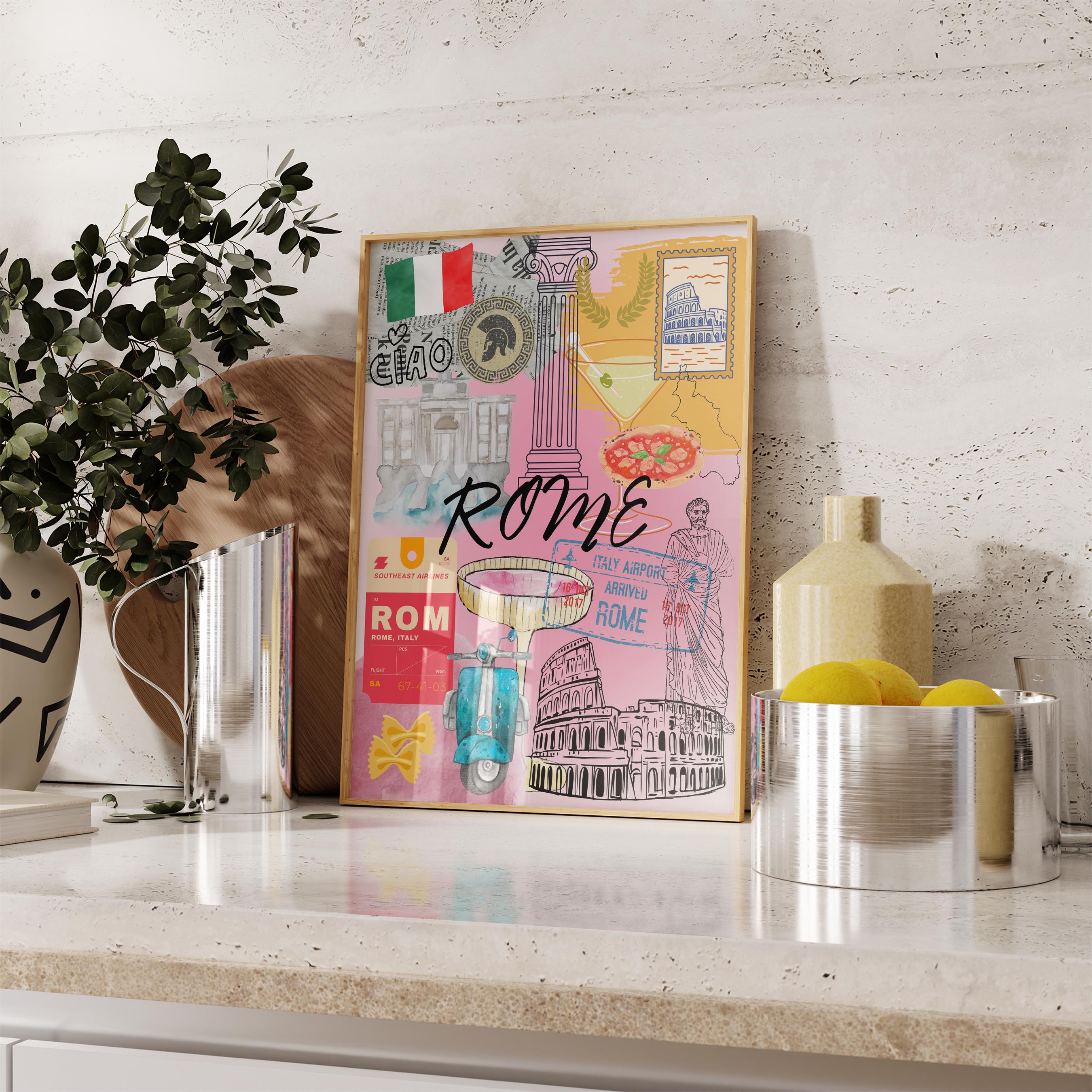 Rome Collage City Art Print: Eclectic Colorful Rome Wall Decor (digital ...