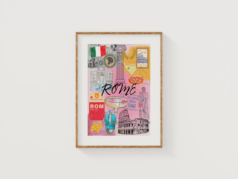 Rome Collage City Art Print: Eclectic Colorful Rome Wall Decor (digital ...