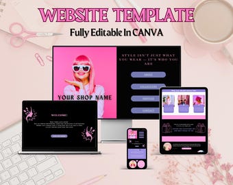 Fashion Website Template | Canva Pink Purple Black Design | Stylish Editable Site for Brands & Creatives | Bold Aesthetic | Landing Page