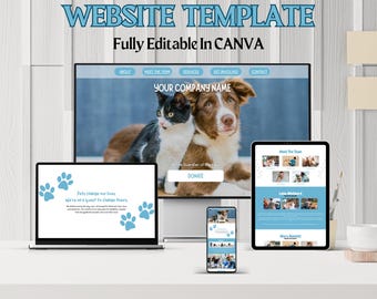 Canva Website Template for Pet Businesses | Vet Clinic Website | Editable Design for Dog and Cat Adoption Centers | Animal Rescue Website