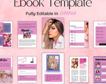 Digital Personalized Pink Ebook Template, Custom Skincare Routine Template, Beauty Course Creator Ebook, Product Sale Magazine Template