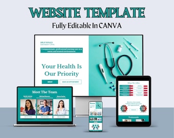 Nursing Website Template Canva, Editable Nurse Practitioner Website, Modern Medical Web Design, Nurse Clinic Website Template, Healthcare