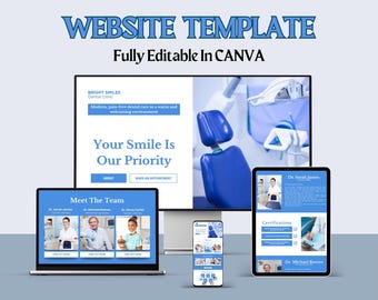 Dental Website Template for Canva | Editable Dentist Website for Medical Business | Minimal Design for Clinics | No Code Needed