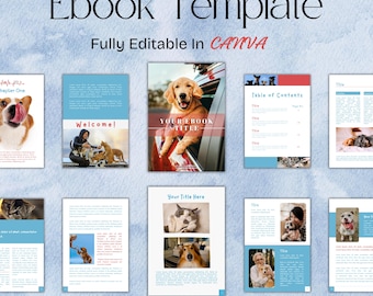 Pet Ebook Template Canva | 26 Pages A4 & US Letter | Editable Blue Design for Vets, Trainers, Groomers, Pet Care | For Digital or Print Use