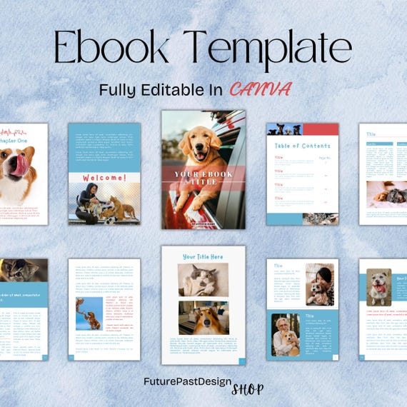 Pet Ebook Template Canva | 26 Pages A4 & US Letter | Editable Blue Design for Vets, Trainers, Groomers, Pet Care | For Digital or Print Use