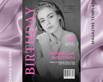 Pink Birthday Magazine Template, Editable Canva Template, Vogue Magazine Gift for Best Friend, Custom Photo Birthday Layout, Printable Gift