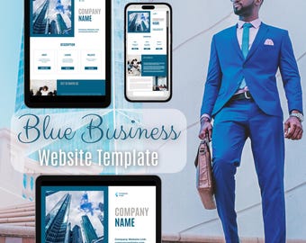Blue Business Website Template, Editable Business Template, Professional Branding for Business Owners, Coaching Business Canva Website
