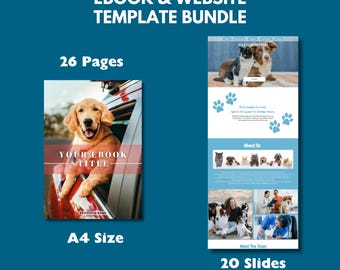 Editable Pet eBook & Website Template Bundle | Blue Canva Design for Vets, Pet Trainers, Groomers | Lead Magnet for Pet Care Business