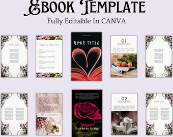 Plantilla de libro electrónico de poesía Canva, libro electrónico estético Canva para poetas y escritores, ideal para diarios, libros de bolsillo o descargas digitales, uso instantáneo.