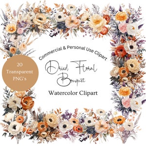 Dried Flowers Clipart | Terracotta Flowers Clipart | Pressed Flowers Clipart | Clipart Neutral Flowers | Boho Flowers Clipart