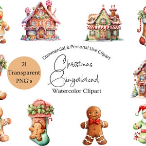 Aquarell Lebkuchen Clipart | Lebkuchen Männer Clipart | Lebkuchenhaus Clipart | Weihnachtsplätzchen Clipart | Lebkuchen PNG