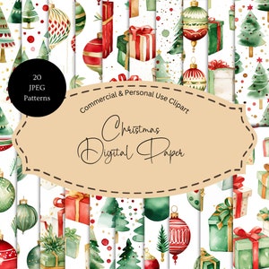 Xmas Digital Papers | Christmas Junk Journal Papers | Christmas Tree Digital Papers | Traditional Christmas Digital Paper