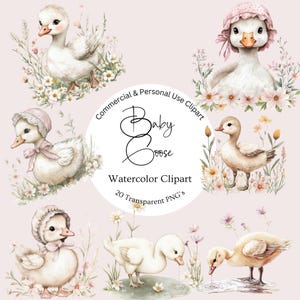 Spring Baby Goose Clipart | Cute Watercolor Illustrations for Baby Shower | Birthday Party | Commercial Use | Whimsical Art